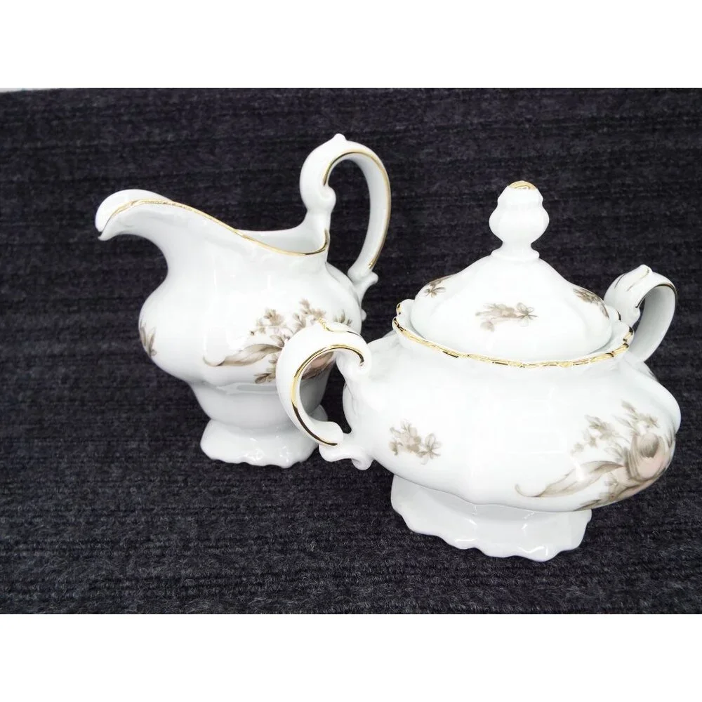 Johann Haviland Sepia Rose Creamer Sugar Bowl Set Bavaria Germany